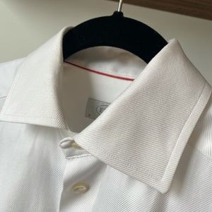 ETON Contemporary Fit Textured Mens Long Sleeve Dress Shirt Size 15 White